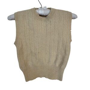 Vintage Hunters Run Wool Sleeveless Sweater Vest Buttercream Small Ribbed